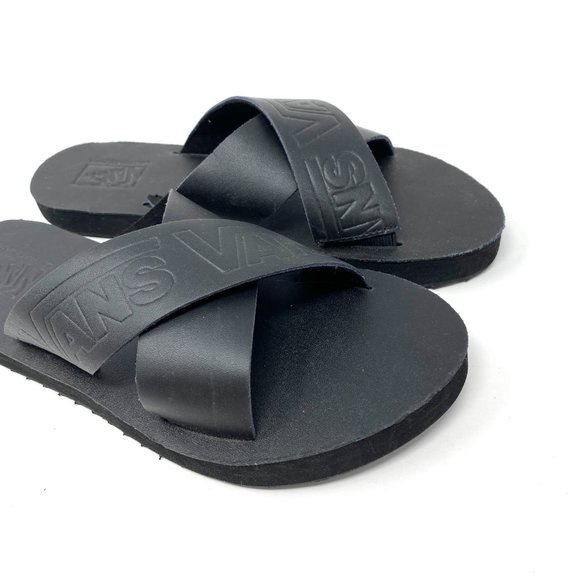 VANS Cross Strap Black Leather Women’s Sandals Size 5 VN0A4U1ZXX8 - Picture 3 of 7